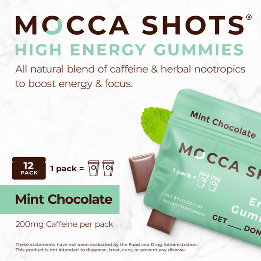 Mocca Shots Energy Gummies with Caffeine Mint Chocolate 12-Pack